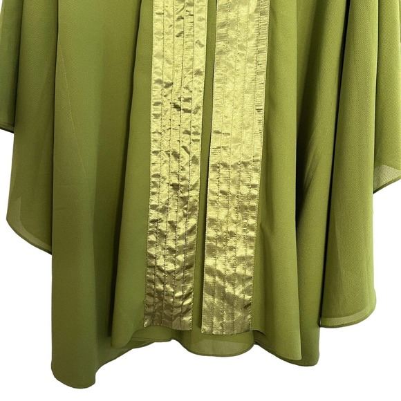Vintage Tally Taylor Womens Jacket 18W Green Open Front Kaftan Sleeve Satin Trim - Picture 3 of 7